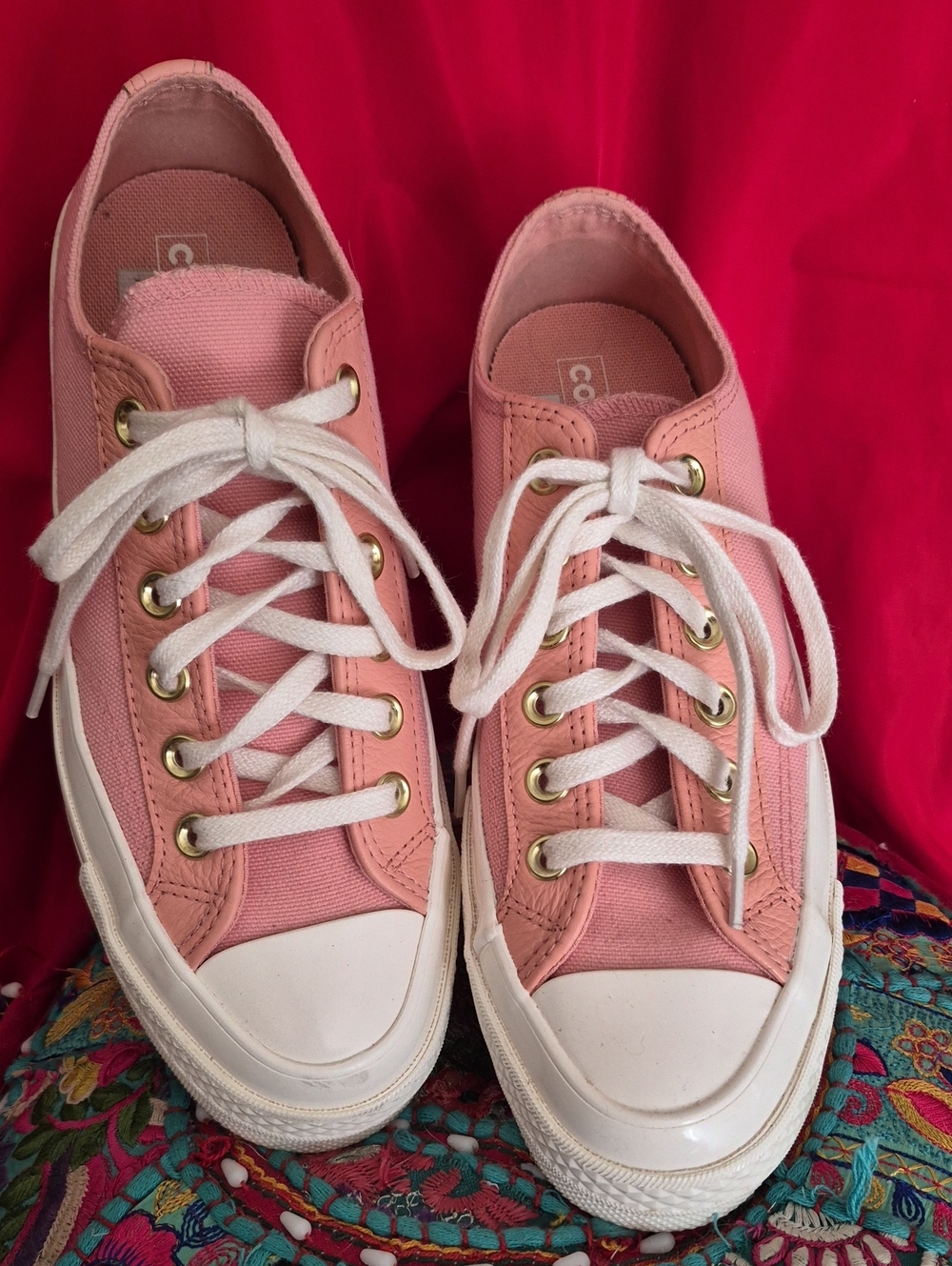 Converse Salmon Pink Low-Top Canvas Sneakers with White Laces